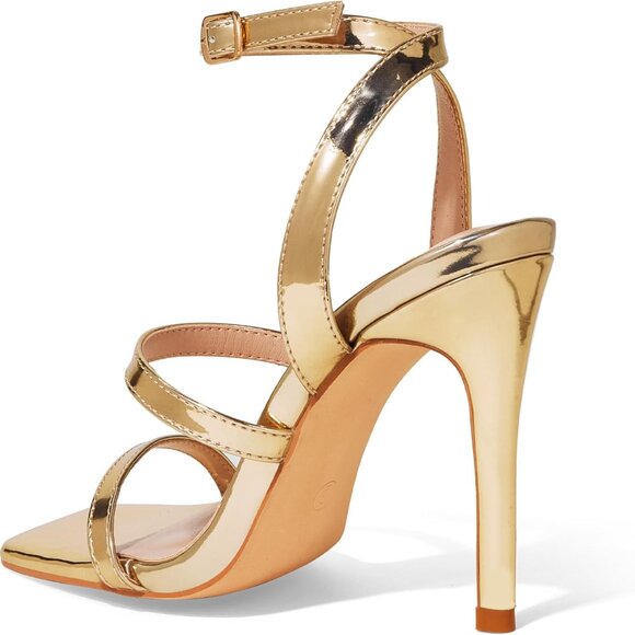 Women High Heeled Sandals Synthetic Square Toe Strappy Stiletto Pump - Picture 3 of 8